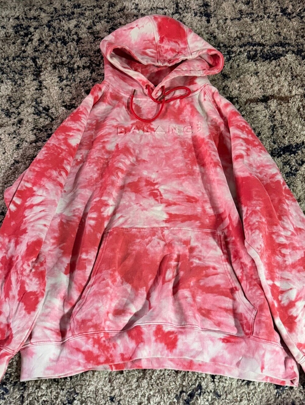 Balance Tie Dye Hoodie Women L Red White Embossed Logo Pullover Kangaroo